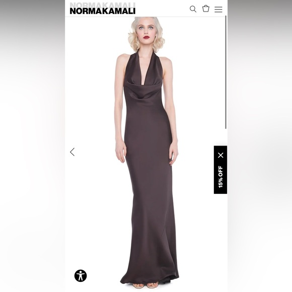 Norma Kamali Chocolate Halter Gown - Picture 1 of 5